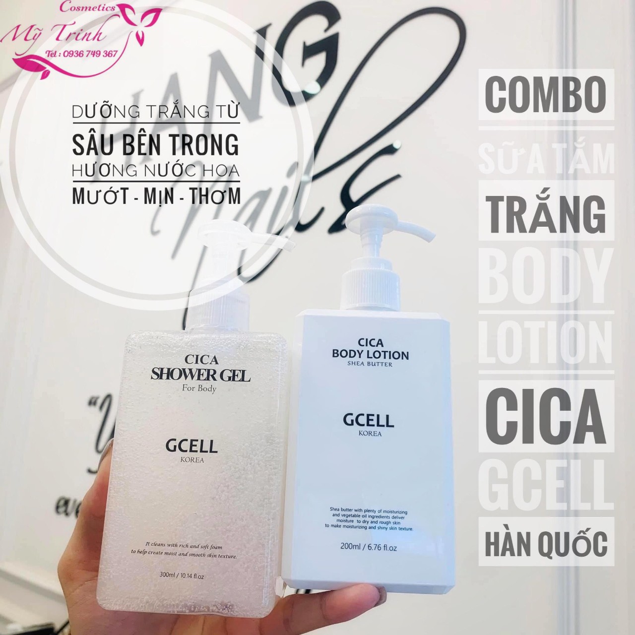 Combo Sữa Tắm + Dưỡng Thể Cica Shower Gel & Body Lotion Gcell Hàn Quốc