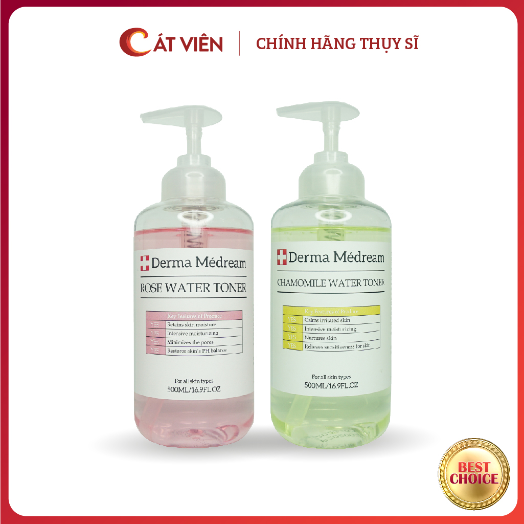 Toner Nước Hoa Hồng Derma Medream Cân Bằng Da Dưỡng Ẩm Dưỡng Trắng Giảm Mụn Giảm Thâm Làm Sạch Da - Chai 500Ml