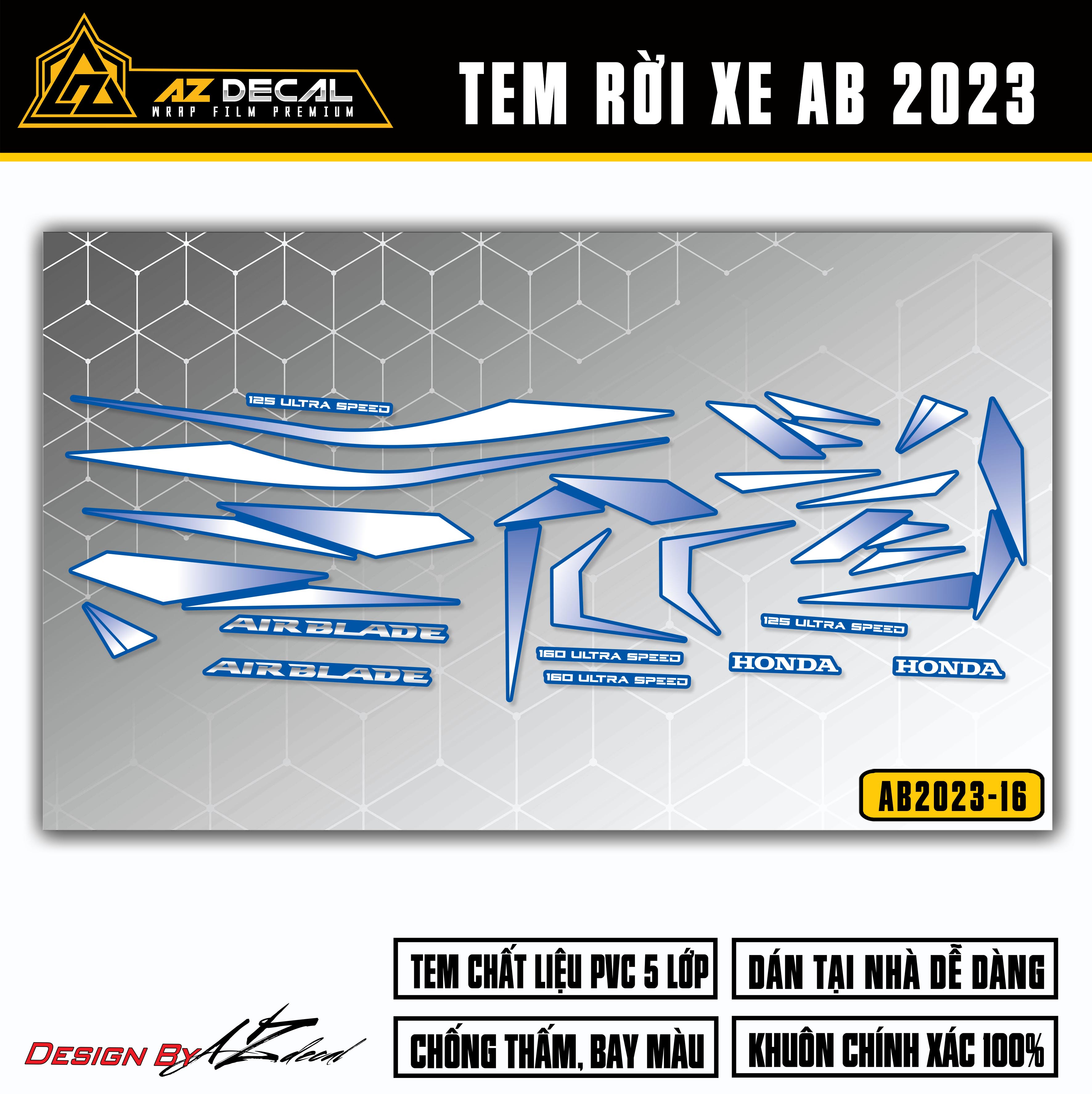 Tem AirBlade 2023 Thiết Kế Gradient | AB2023-16 | Team Decal Hình Dán Xe Máy AB Air Blade 125 160 Xa