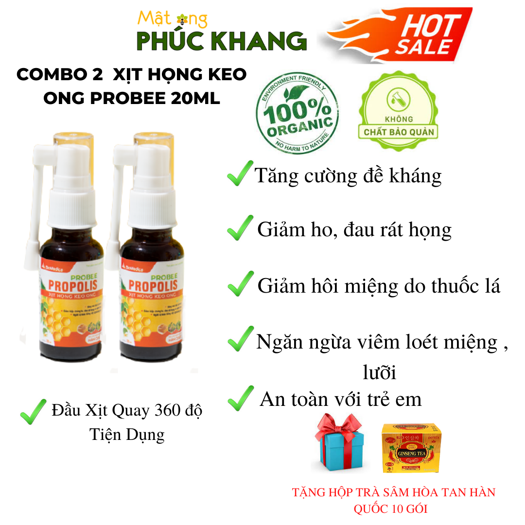 *Mật Ong Phúc Khang - Combo 2 Keo Ong Xịt Họng Probee 20Ml - Ông Xịt Quay 360 Độ Tiện Lợi - Keo Ong Nhập Khẩu - Giảm Ho Đau Họng - An Toàn Cho Trẻ Em Và Người Già