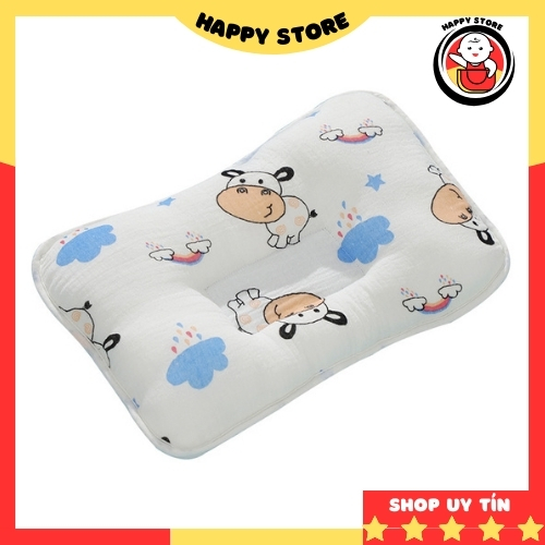 Gối cho bé sơ sinh vải cotton bông tự nhiên chống méo đầu thấm hút mồ hôi 20x30 cm Happy Store