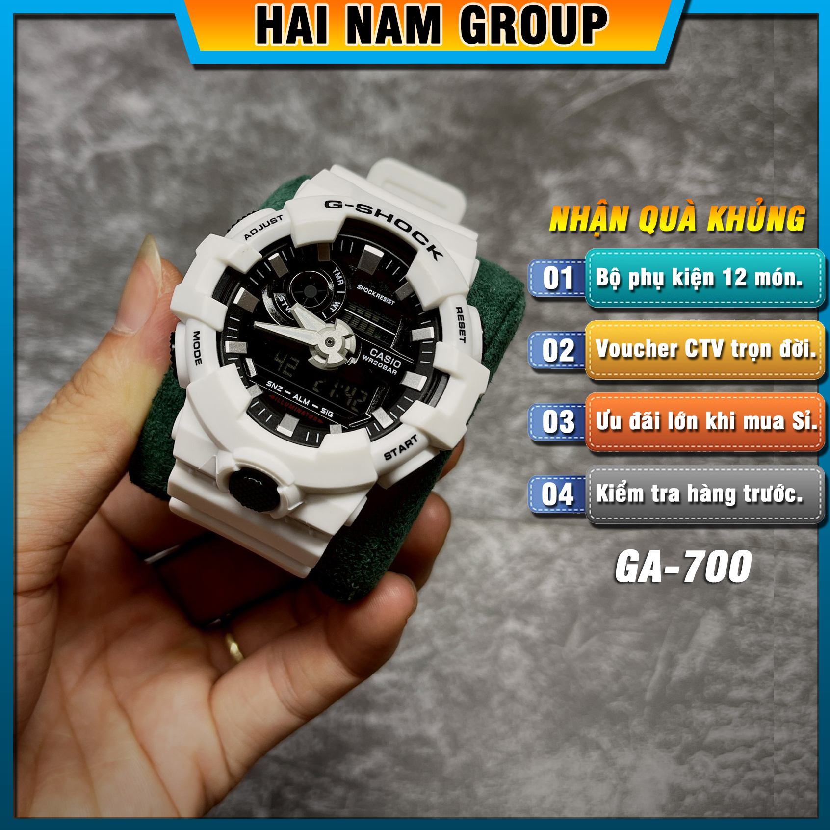 Đồng hồ nam G-SHOCK GA-700-7A Dây vỏ nhựa - Full chức năng - Đầy đủ phụ kiện