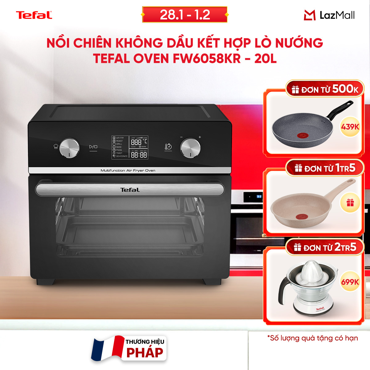 [SIÊU SALE TẾT 15.1 - 10.2] Nồi chiên không dầu kết hợp lò nướng Tefal Oven FW6058KR - 20L