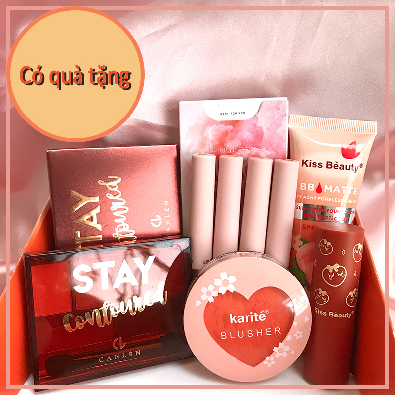 [Hcm]【Kiss Belle Shop】Trọn Bộ Mỹ Phẩm Trang Điểm Peach Chuẩn Kiss Beauty+Canlen(1Xbb Kem + 6 Màu Phấn Mắt + 1X Mascara + 1X Kẻ Mắt + 2X Son Bóng + 1X Son Môi + 1X Má Hồng)