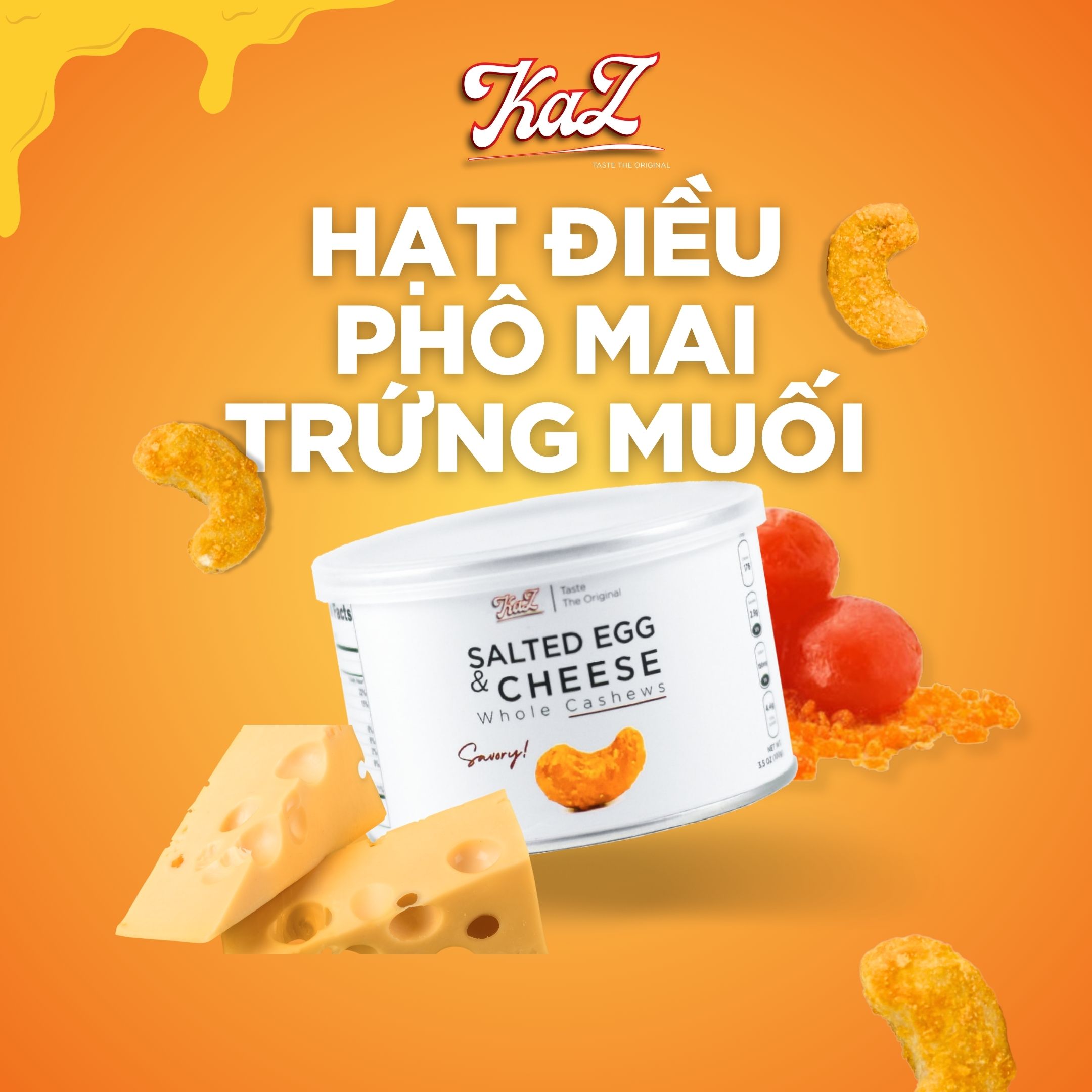 Hạt Điều Phô Mai Trứng Muối Kaz - Salted Egg Yolk & Cheese Cashews