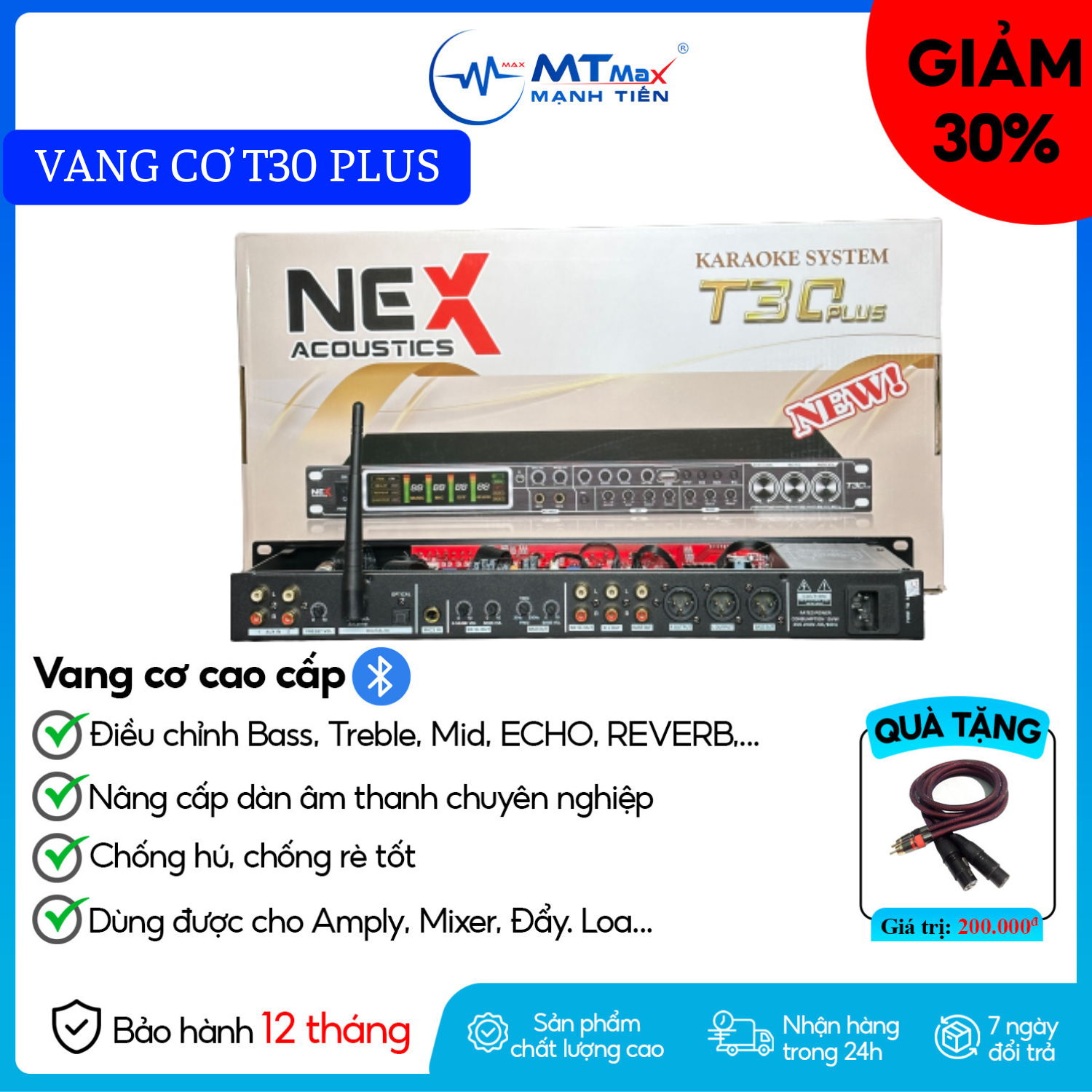 [ Tặng dây AV ] Vang Cơ Lai Số Nex T30 Plus – Mẫu Mới 2024 Đa Dạng Chức Năng Bluetooth 5.0 Cổng Quan