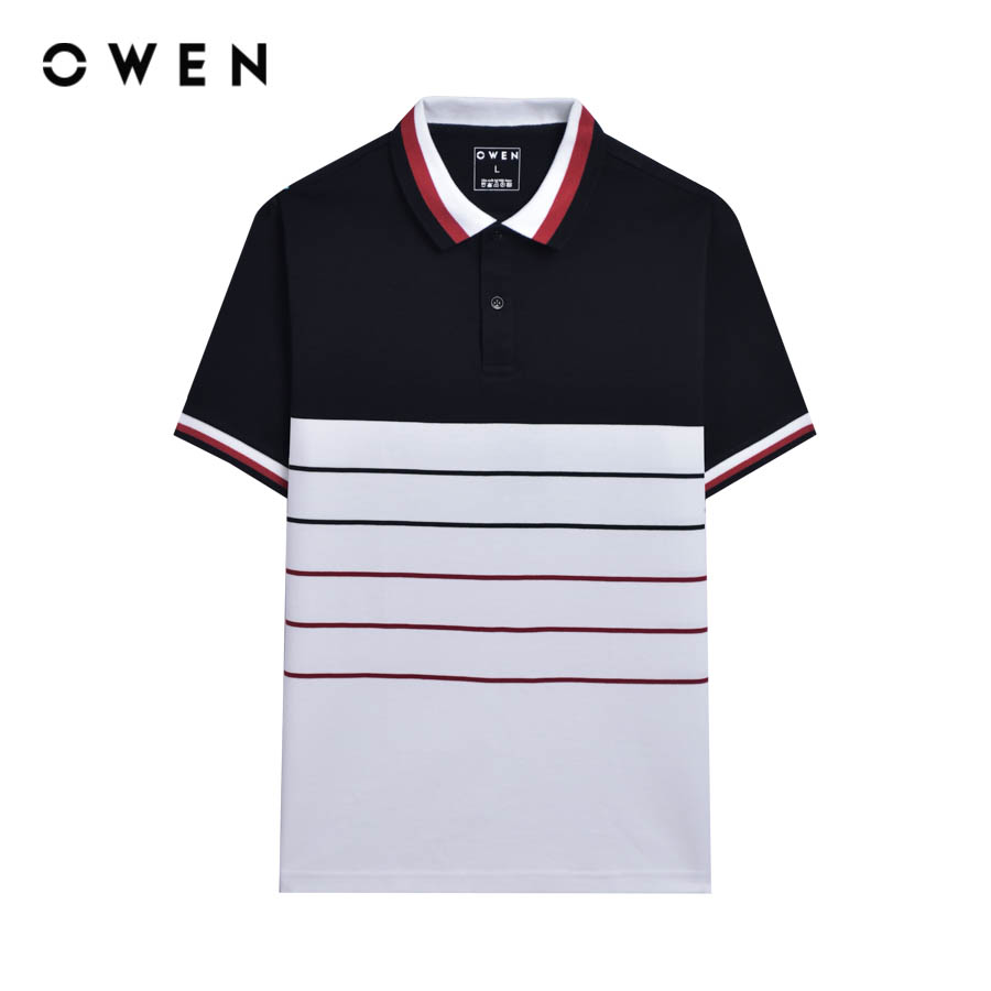 OWEN - Áo polo ngắn tay Body Fit APV233190 màu Trắng đen chất liệu CVC Spandex