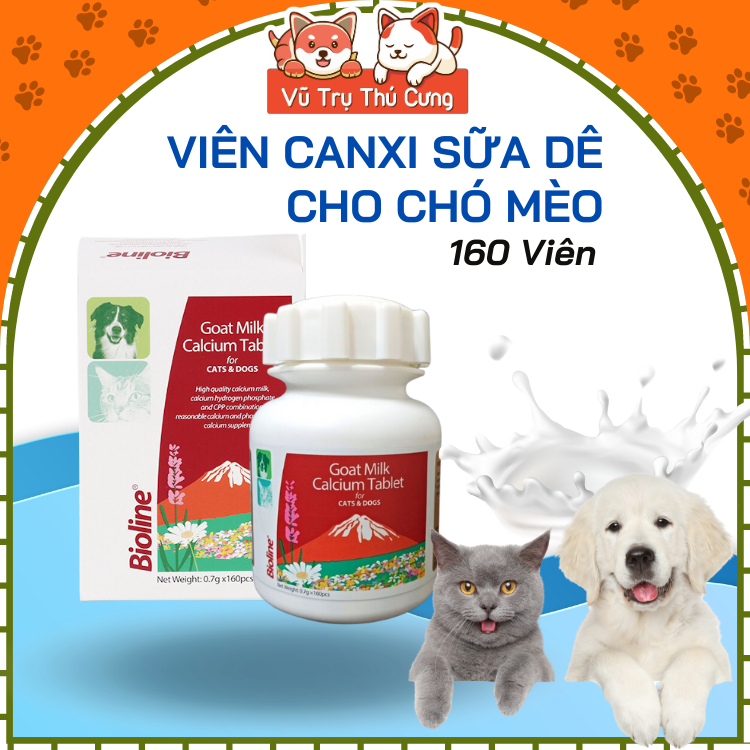 Viên sữa dê bổ sung Canxi cho Chó mèo Bioline 160 viên