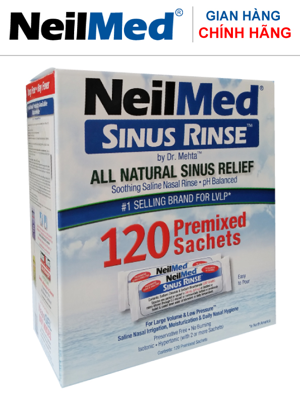 Gói Hỗn hợp Muối Rửa Mũi Xoang Người Lớn NeilMed Sinus Rinse Adult Sachets - Xuất xứ Mỹ-Hộp 120 gói