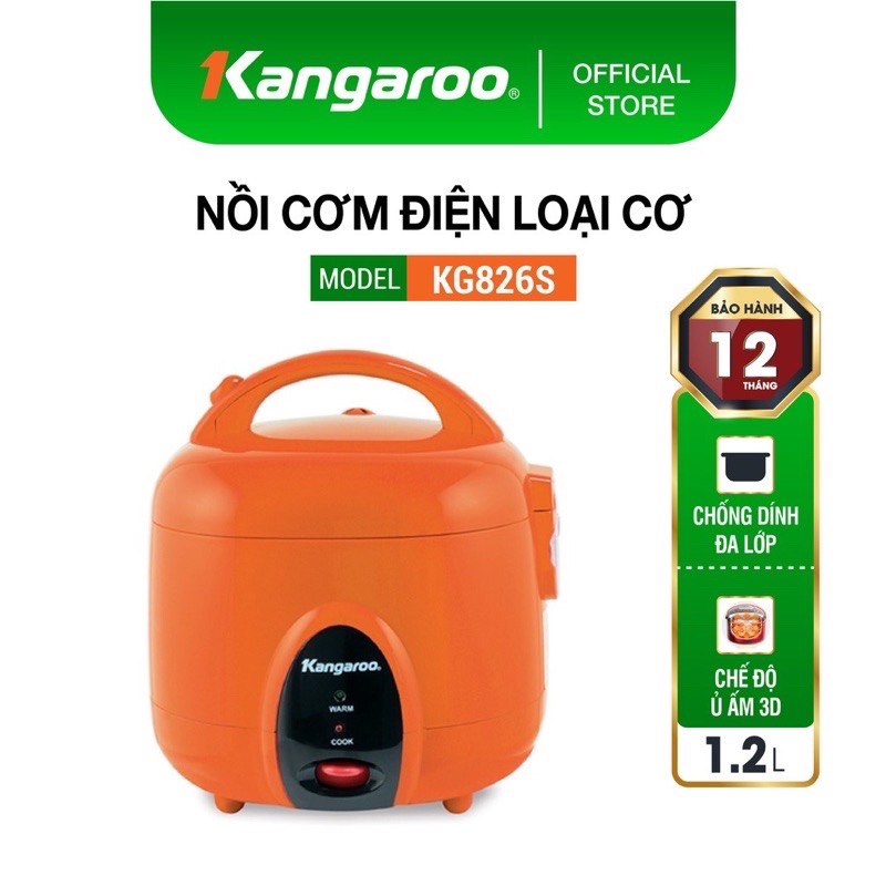 Nồi cơm điện Kangaroo 1.2 lít KG826S-Chính Hãng trưng bày 99%Lòng nồi 2 lớp dày 2 mmtráng men chống 