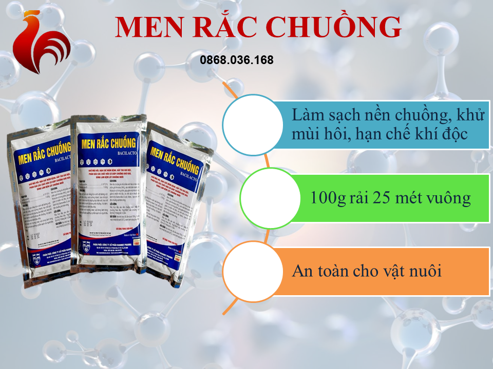 1 gói 100g MEN RẮC CHUỒNG dùng rắc nền chuồng heo bò gà vịt giúp hạn chế mùi hôi ô nhiễm nền chuồng 