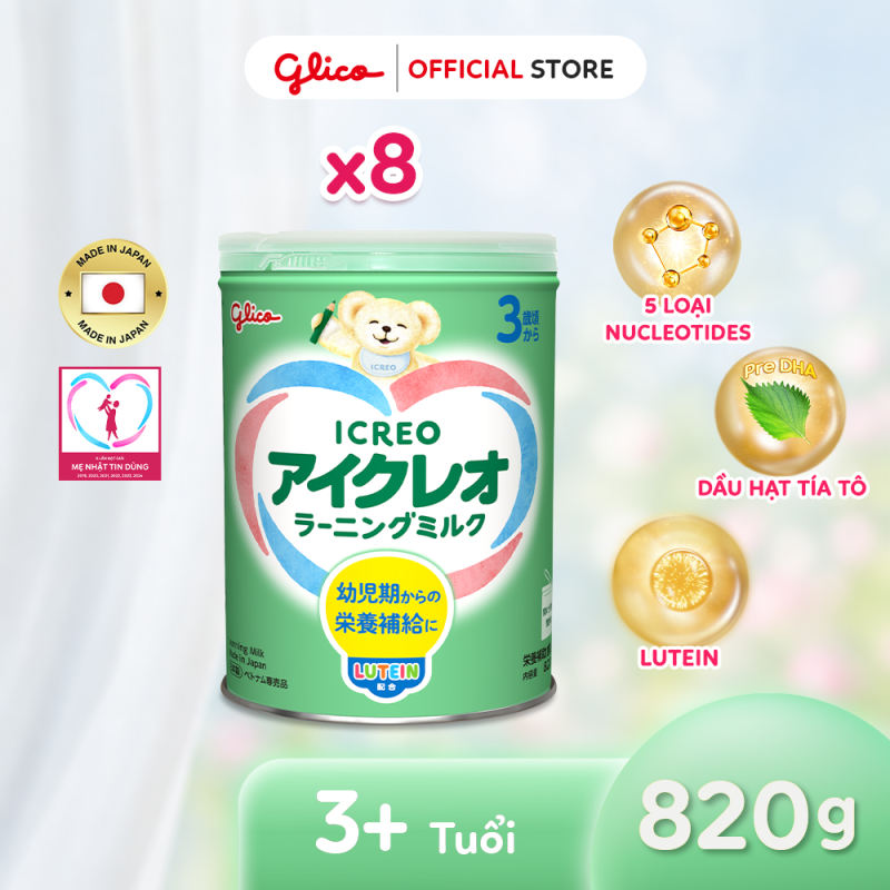 Combo 8 Lon Thực Phẩm Bổ Sung Sữa Dinh Dưỡng GLICO ICREO LEARNING MILK cho bé từ 3 tuổi trở lên (Số 3 - 8Lon x 820g/Lon)