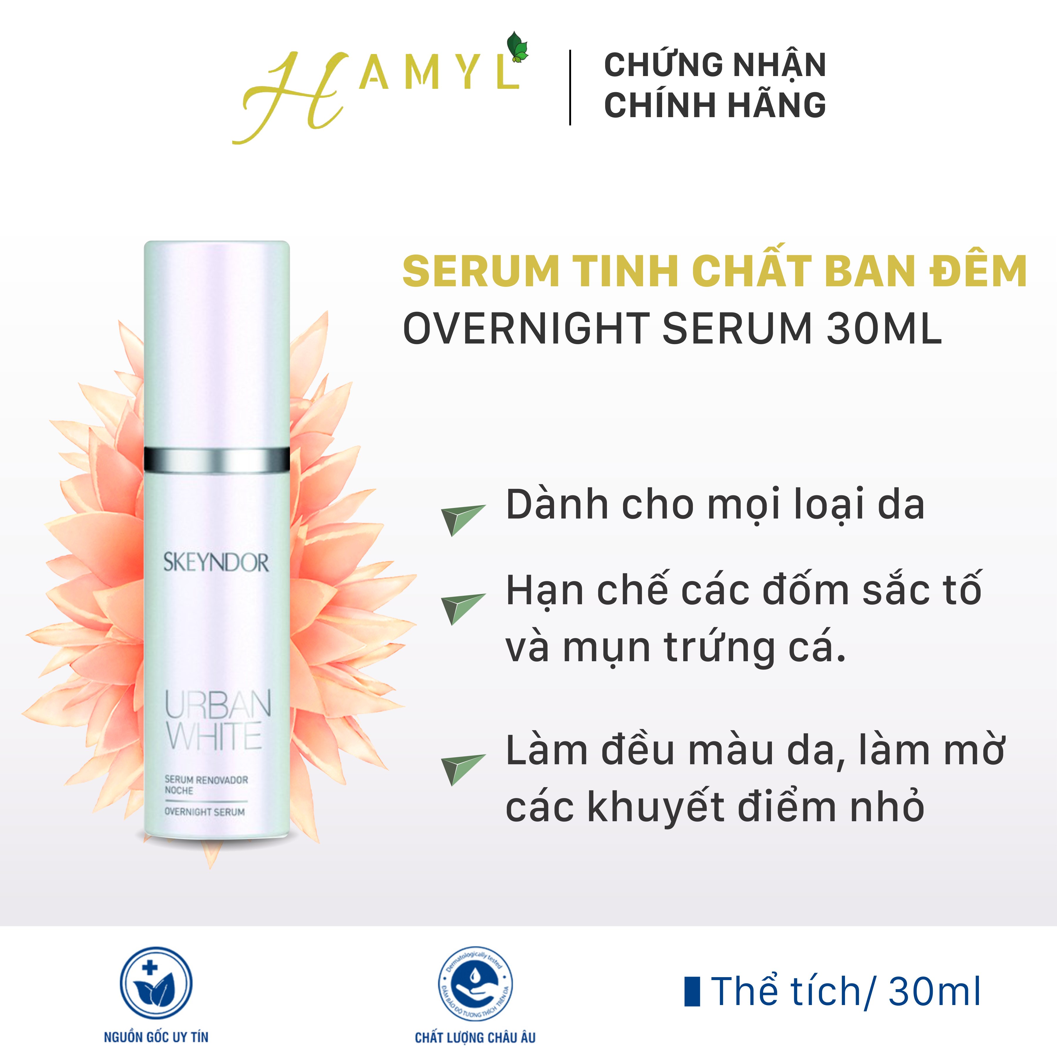 Skeyndor Urban White Serum Tinh Chất Ban Đêm Làm Mềm Và Nhỏ Nốt Sần Trên Da Overnight Serum 30Ml