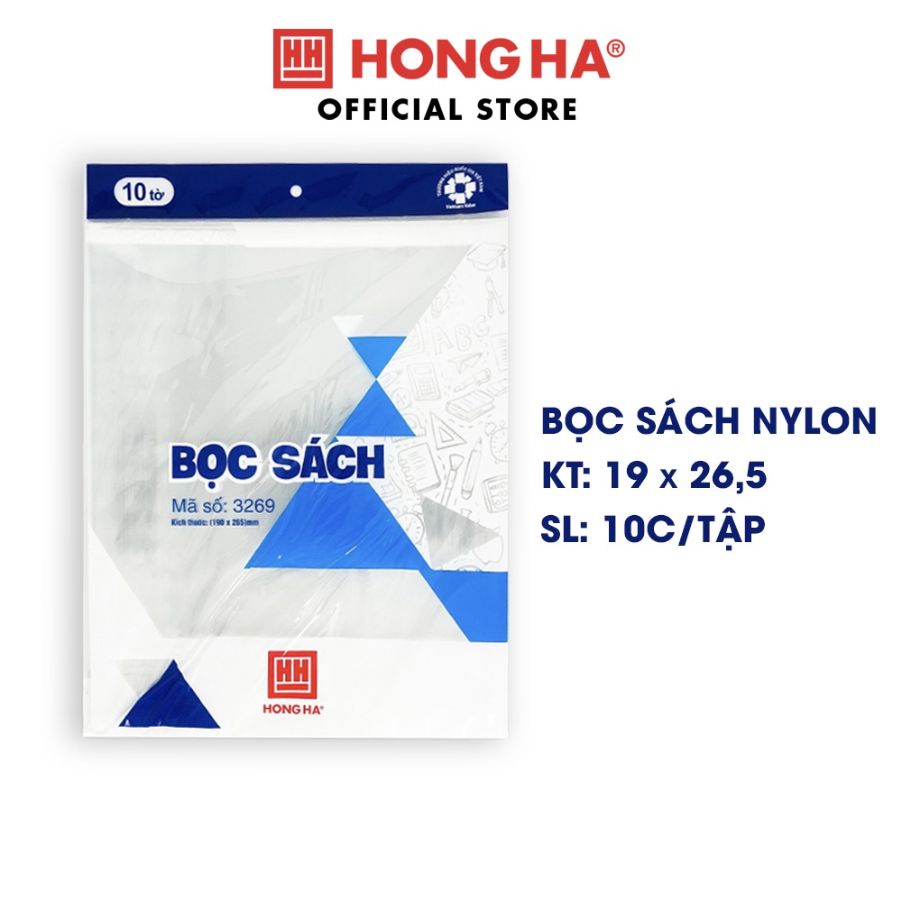 Bọc sách nylon Hồng Hà (190x265mm) 3269 tập 10 chiếc .