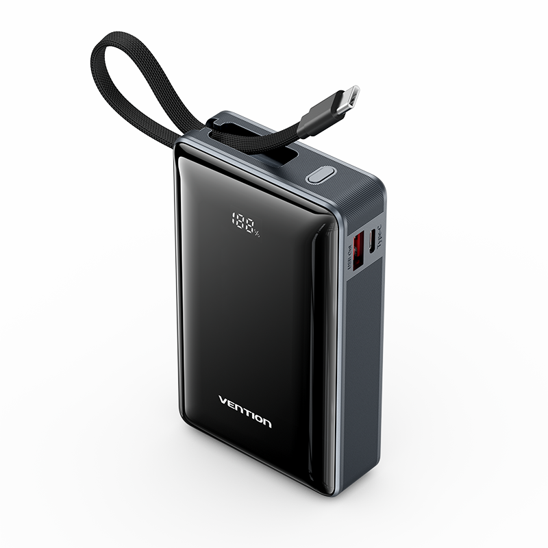 Vention Sạc Dự Phòng 20000mAh 65W PD QC4.0 - Dây Cáp Tích Hợp Sạc Nhanh Type-C 3 Cổng Màn Hình LED Đ