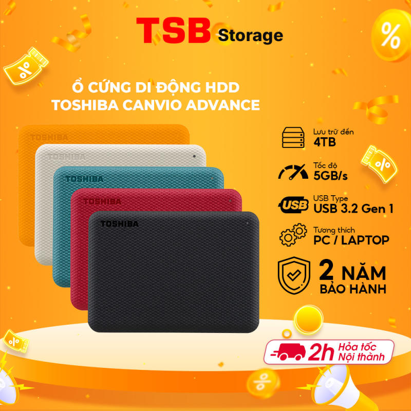 Ổ cứng di động HDD Toshiba Canvio Advance V10 1TB 2TB 4TB USB 3.2 Gen 1 Chính Hãng BH 3 năm 1 đổi 1