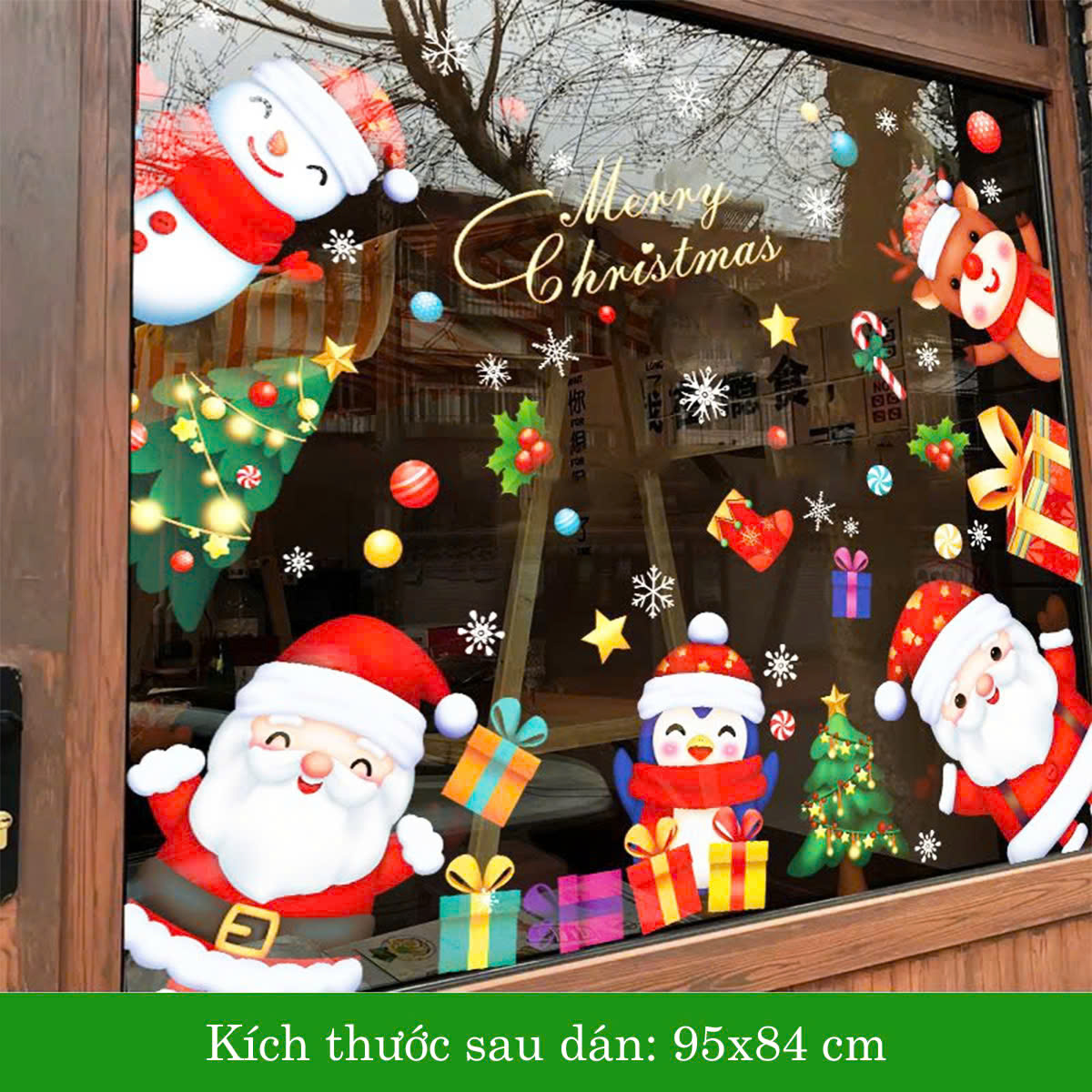 Decal dán cửa 2 mặt kính trang trí noel merry christmas giấy dán cửa kính trang trí noel dán được tr