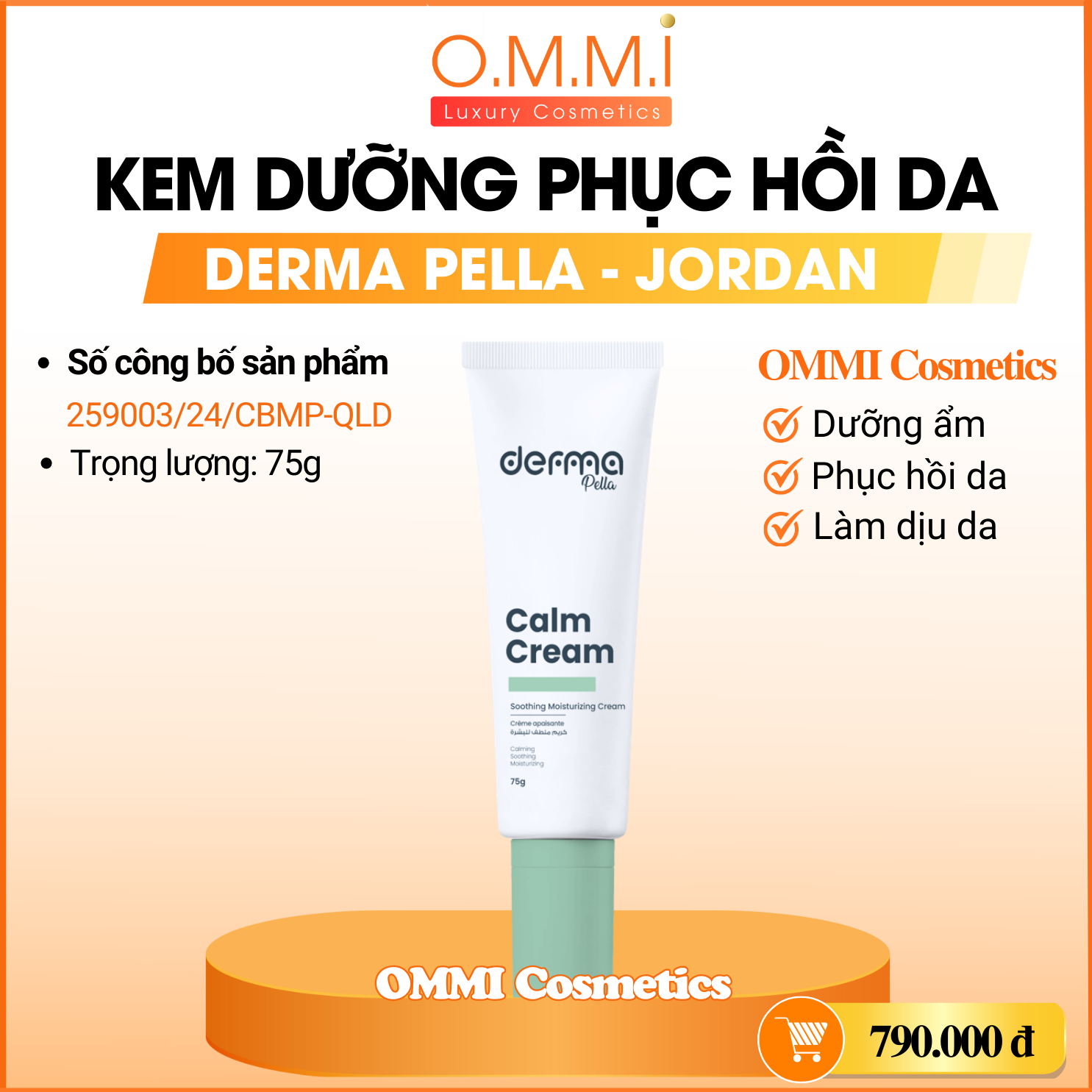 Kem phục hồi đa tầng Calm Cream DERMA Pella (75g) - Phục hồi da dưỡng ẩm làm dịu da