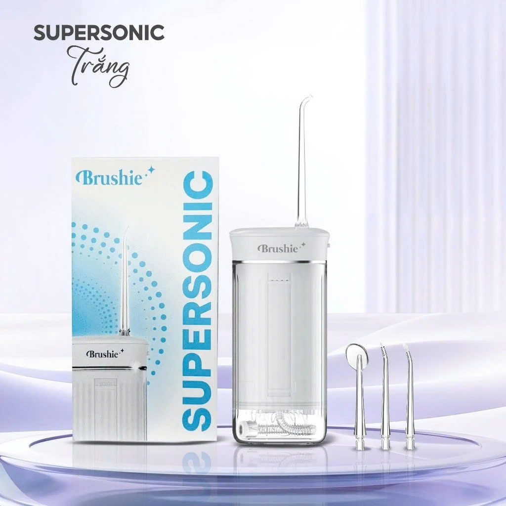 Tăm nước cầm tay Brushie Super Sonic mini máy tăm nước gấp gọn cải tiến phù hợp cho răng nướu nhạy c