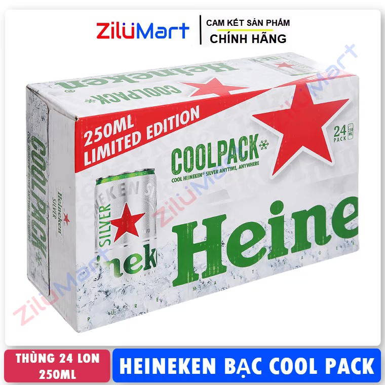 Bia Heineken Bạc Cool Pack (thùng 24 lon) loại 250ml