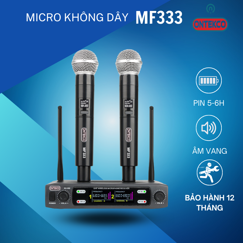 Bộ micro karaoke cao cấp Ontekco MF333 UHF [ BẢO HÀNH 12 THÁNG] chuyên dùng cho gia đình-hội trường