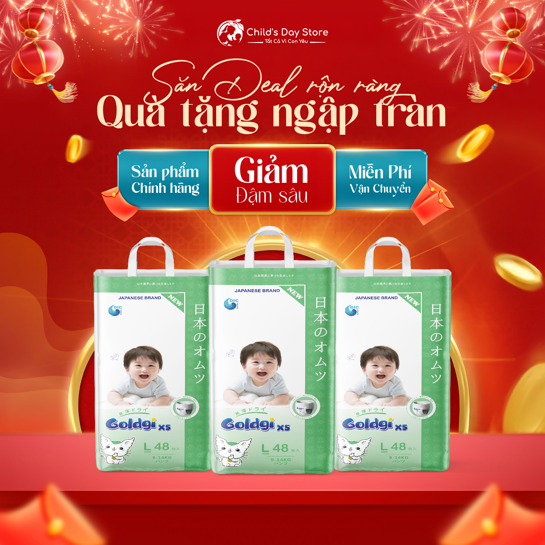 Bỉm Goldgi Nhật Goldgi X5 Goldgi - Tã Dán quần các Size - Childs_day