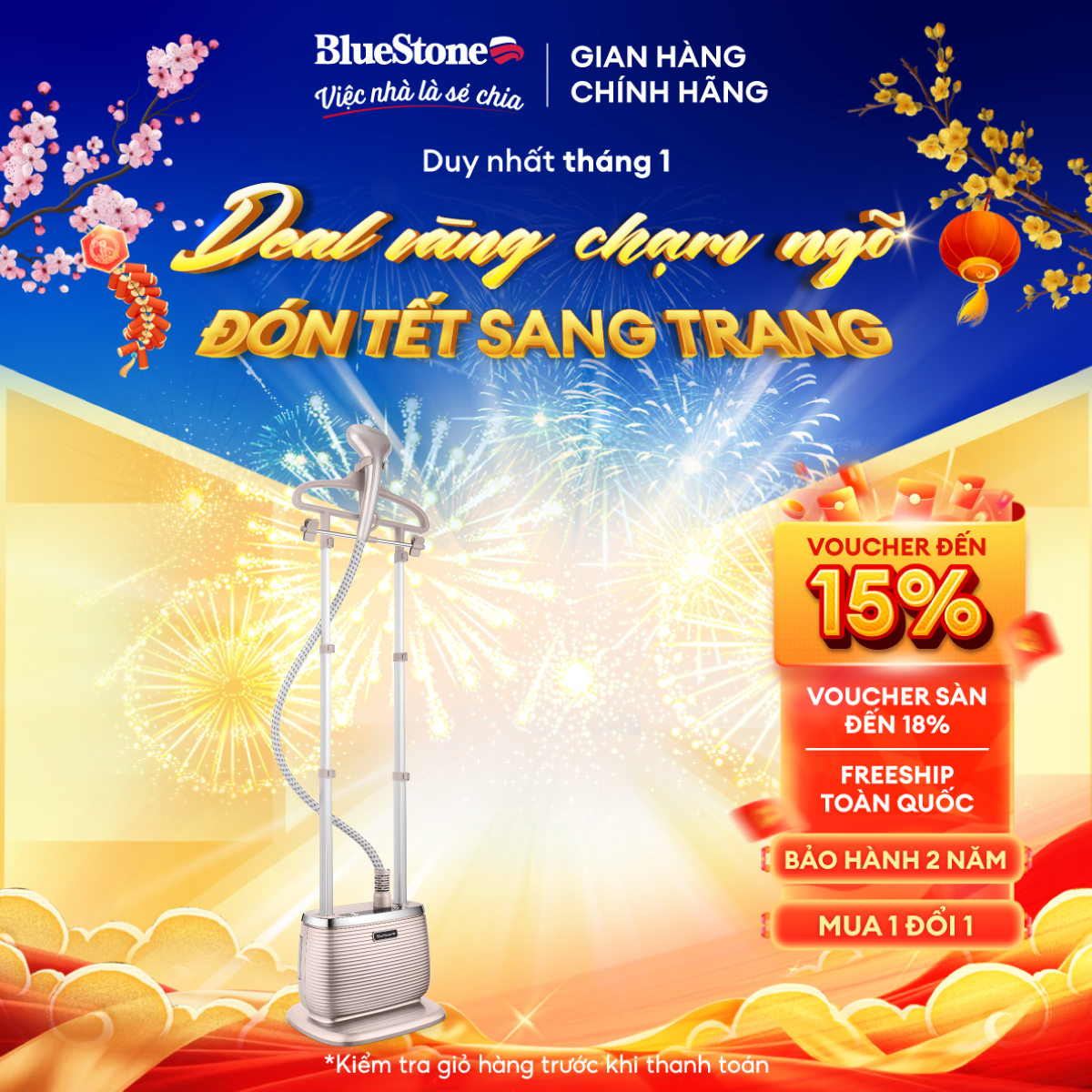 Bàn ủi hơi nước đứng BlueStone GSB-3951 (1900W) - Dung tích chứa nước 1L- Bề mặt gia nhiệt kim loại 