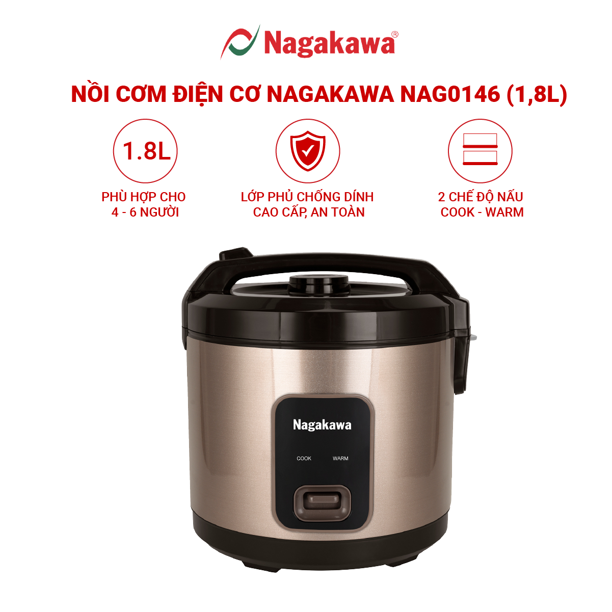 Nồi cơm điện cơ Nagakawa NAG0146 (18L) - Bảo hành 1 năm