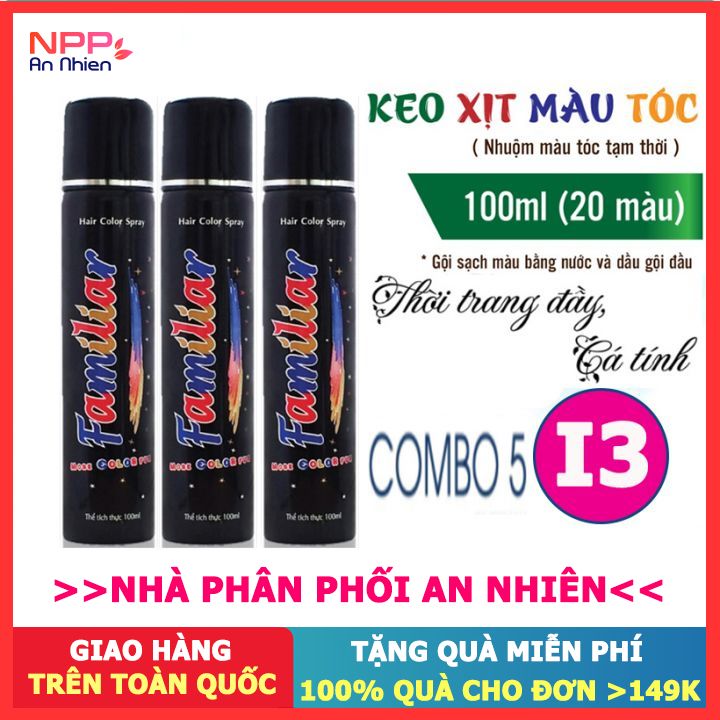 Combo 5 Chai Xịt Tóc Màu Tạm Thời Chuẩn Salon Familiar 100Ml (I3 Hồng Phấn) - Đơn 300K Nhận Quà 30K Npp An Nhiên