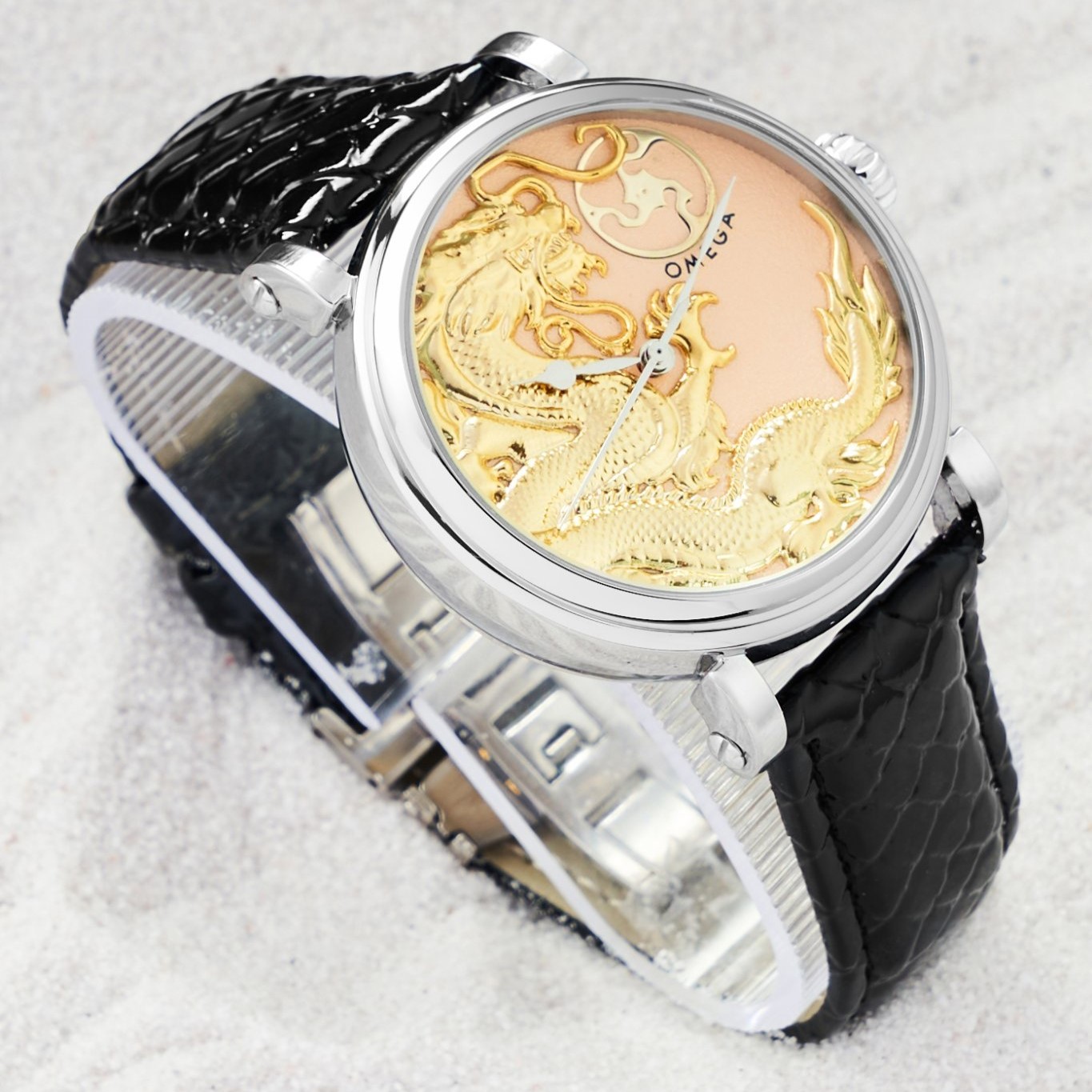 Đồng hồ cơ nam Omega phiên bản khắc rồng đặc biệt thiết kế dây da thời trang - OneTime Store
