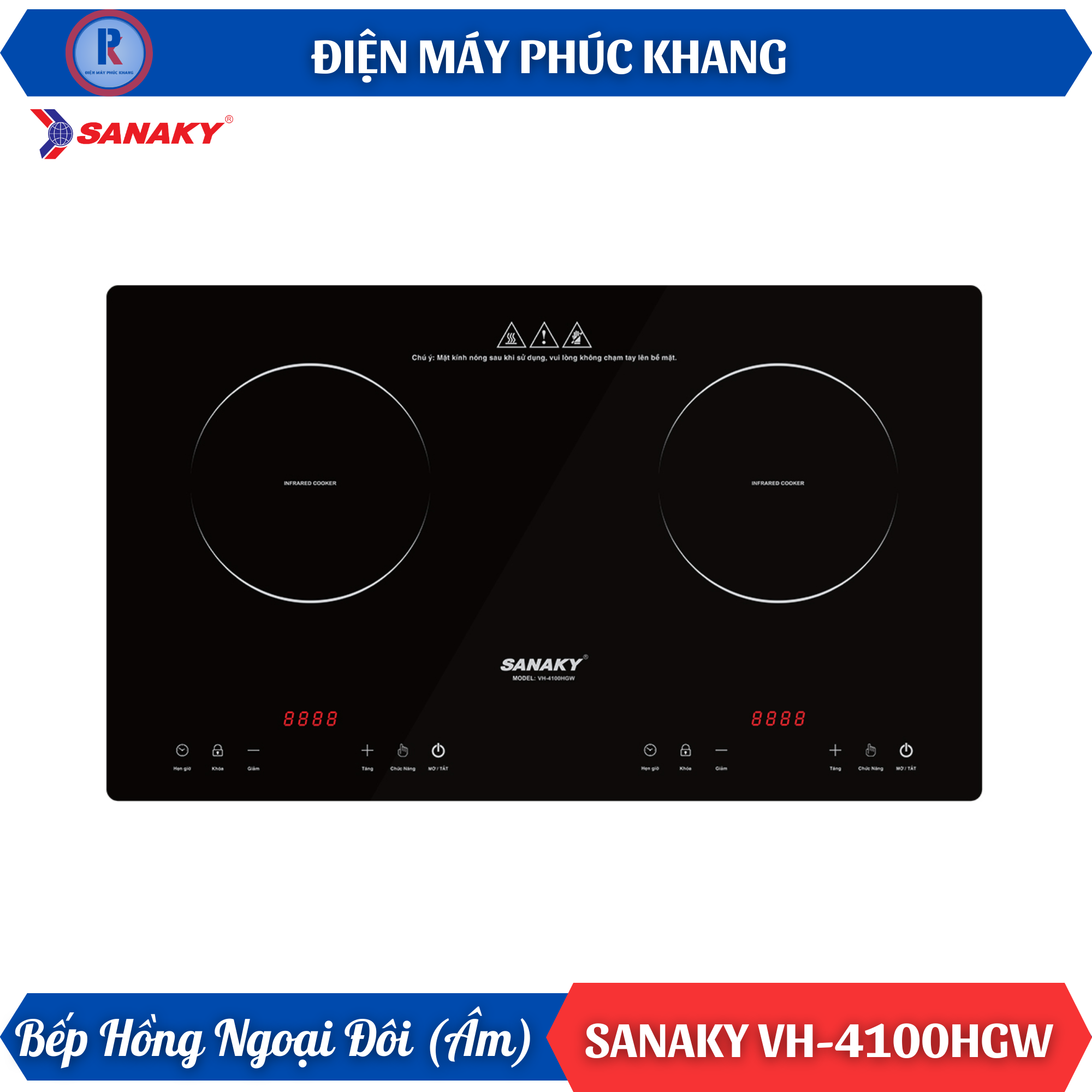 Điện Máy Phúc Khang x Sanaky | Bếp Hồng Ngoại Đôi Sanaky VH-4100HGW Mặt Kính Crystal