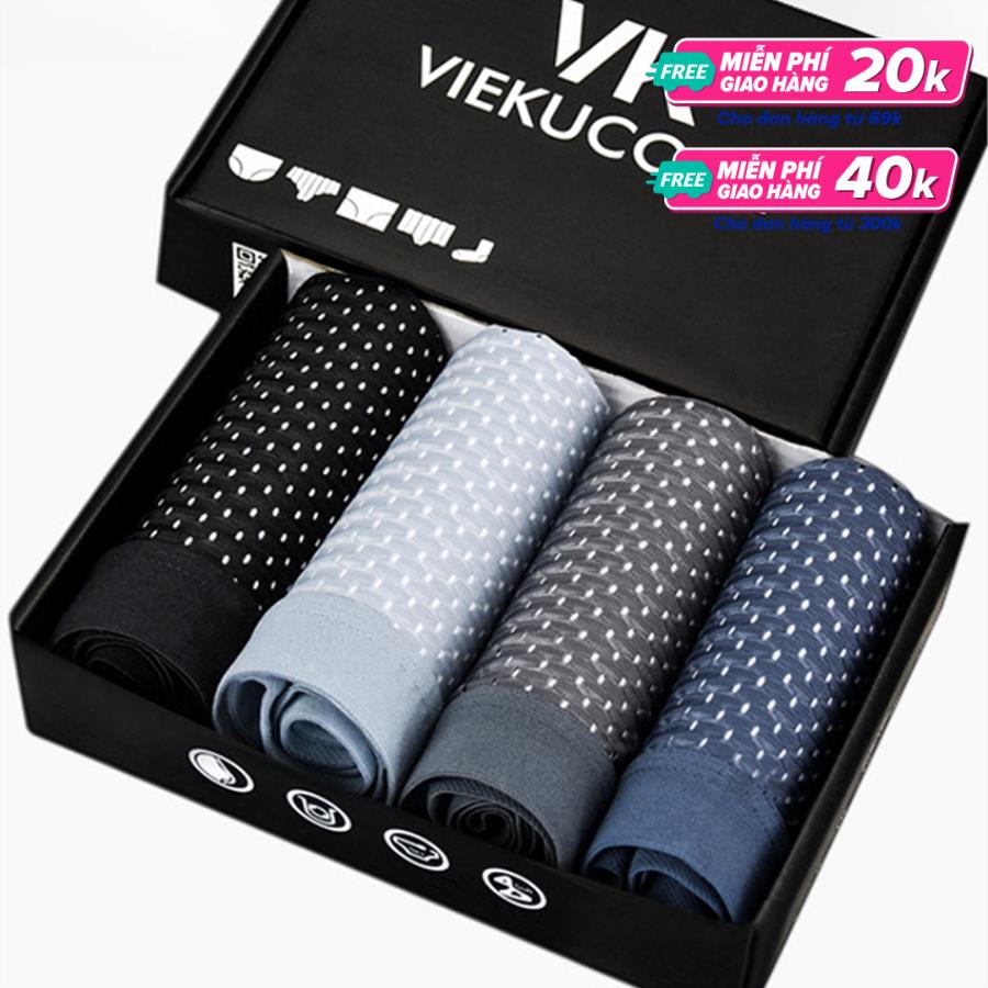 [Miễn phí vận chuyển] Hộp 4 Sịp Đùi Quần Lót Boxer Thông Hơi Cao Cấp Dành Cho Nam VEIKUCOOL Cạp Chun