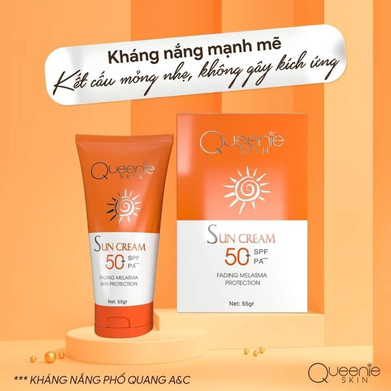 Kem chống nắng Queenie Skin (55g) SUN CREAM SPF50+ PA+++ kháng nắng phổ quang A&amp;C dưỡng da thay thế lớp make up - Helena Cosmetics