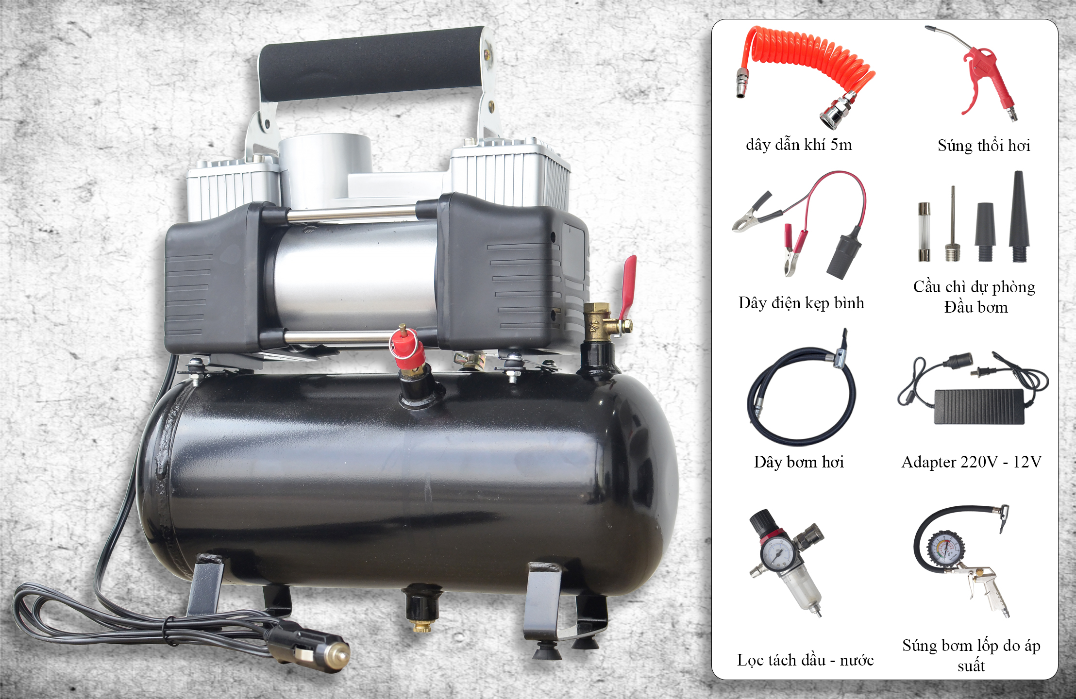 Máy Nén Khí Mini Không Dầu Sử Dụng Đa Năng Cho Dụng Cụ Khí Nén Kèn Hơi Thuyền PhaoPhụ Bơm Lốp Ô Tô