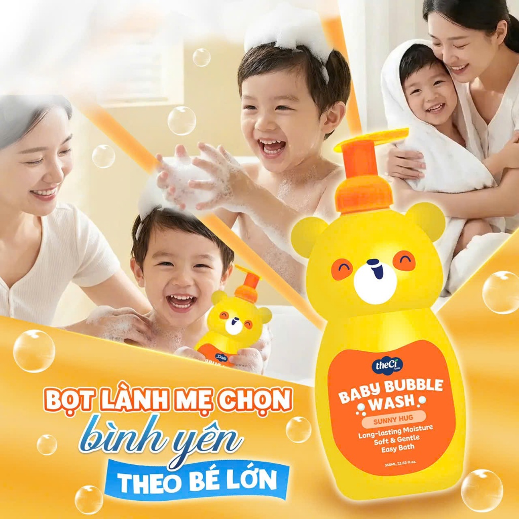 Bọt Tắm Gội TheCi Baby Bubble Wash 350ml | Tắm Gội 2 Trong 1 Tạo Bọt Sẵn Cho Bé Da Nhạy Cảm