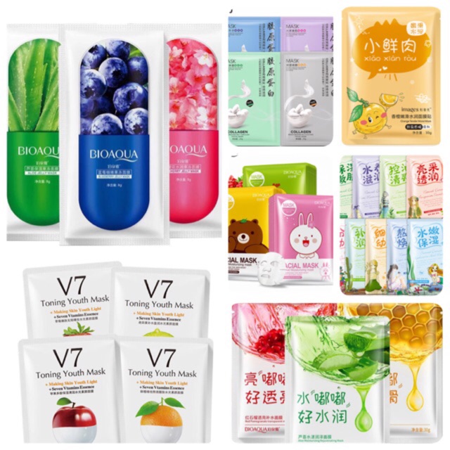 Combo 10 Mặt Nạ Dưỡng Da Nội Địa Trung Cao Cấp - Cấp Ẩm - Dưỡng Da Mụn - Mờ Thâm - Da Trắng Căng Da Mịn Màng (Mới)