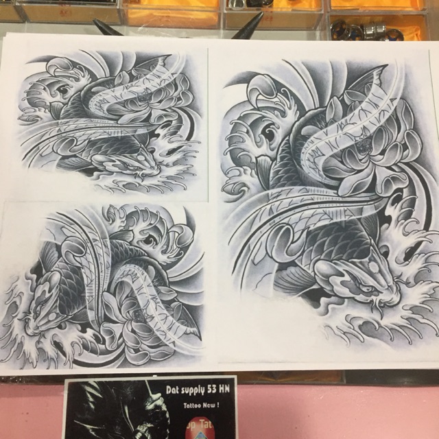 Mẫu hình xăm gợi ý hình :cá chép đen trắng ( hàng có sẵn) Mẫu hình xăm gợi ý hình :cá chép đen trắng ( hàng có sẵn)