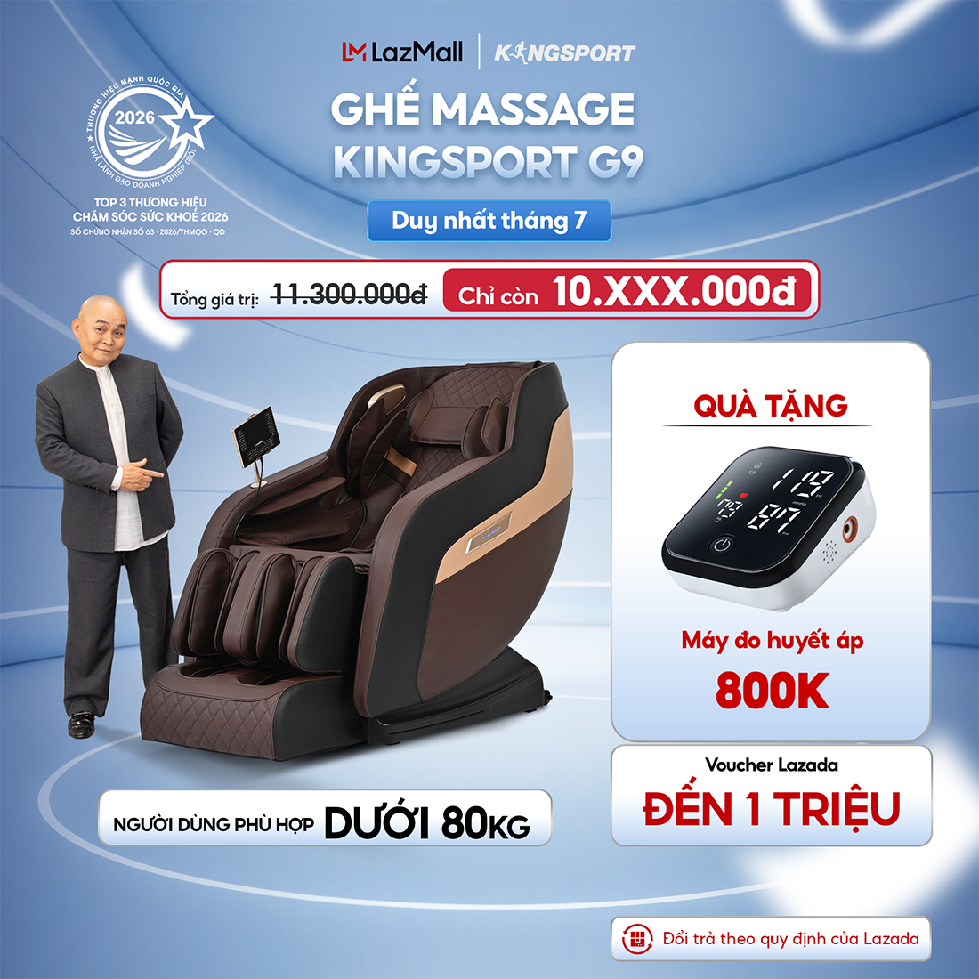 Ghế Massage Toàn Thân KingSport G9 - Công Nghệ Làm Ấm Warmtech, 5 Bài Tập Tự Động, Màu Đen/Xám