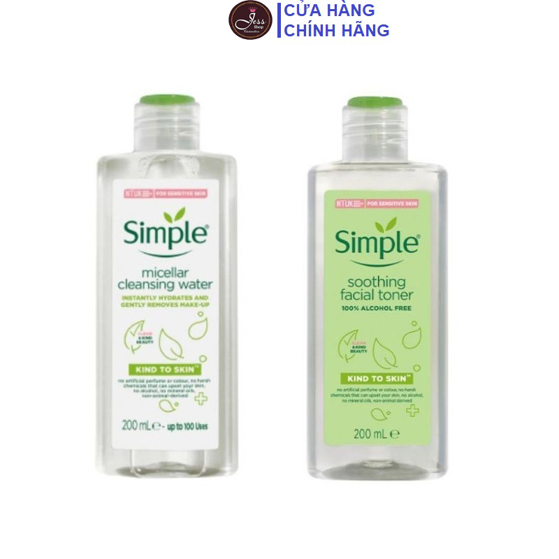 Bộ 2 Sản Phẩm Giúp Da Sạch Sâu Và Dưỡng Ẩm Cho Da Simple Kind To Skin (Tẩy Trang 200Ml + Toner 200Ml)