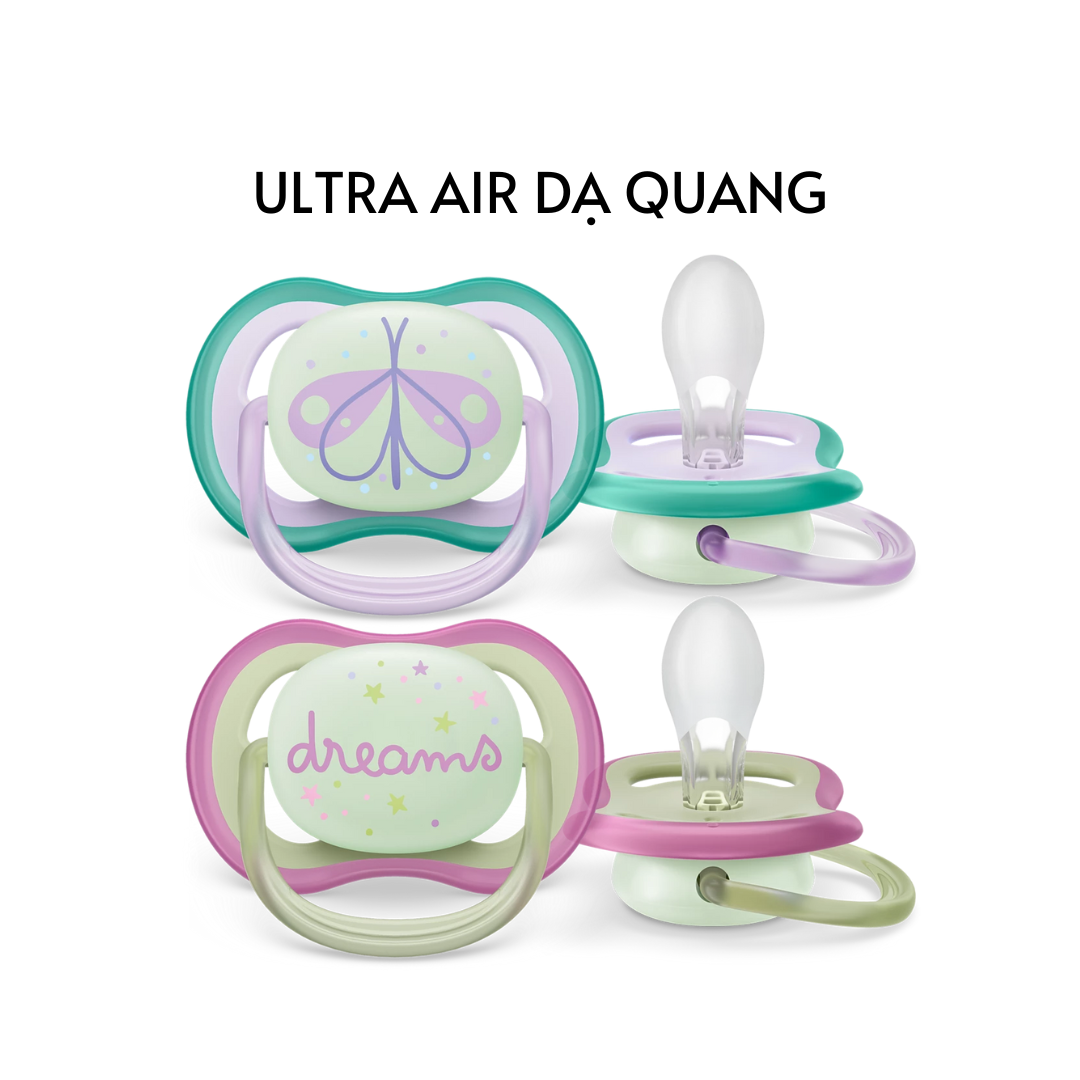 Ti giả / ty giả ngậm Avent Ultra Air dạ quang / phát sáng / phản quang cho bé