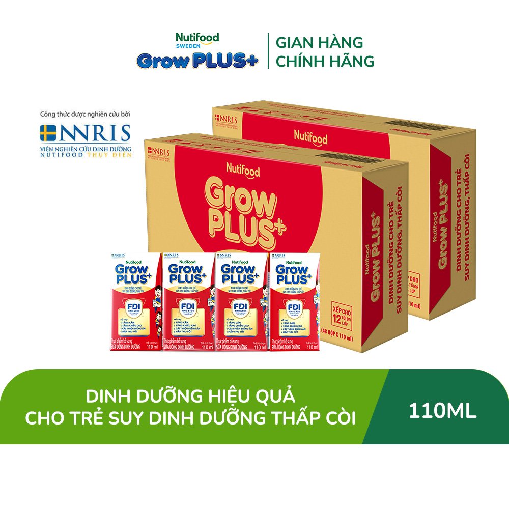 Combo 2 Thùng 48 hộp sữa nước pha sẵn GrowPLUS+ suy dinh dưỡng - Hỗ Trợ Tăng Cân Tăng Chiều Cao 110ml - Trên 1 tuổi (Bao bì tùy đợt nhập hàng)