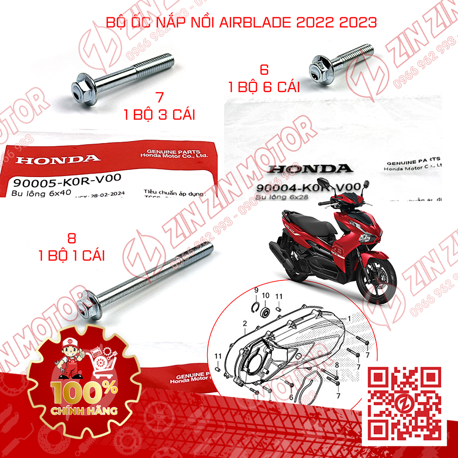 Bộ Ốc Bu Lông Bắt Nắp Lốc Nồi AB 2022 2023+ AB 160 Air Blade 125 2022 2023 90004-K0R-V00 90005-K0R-V