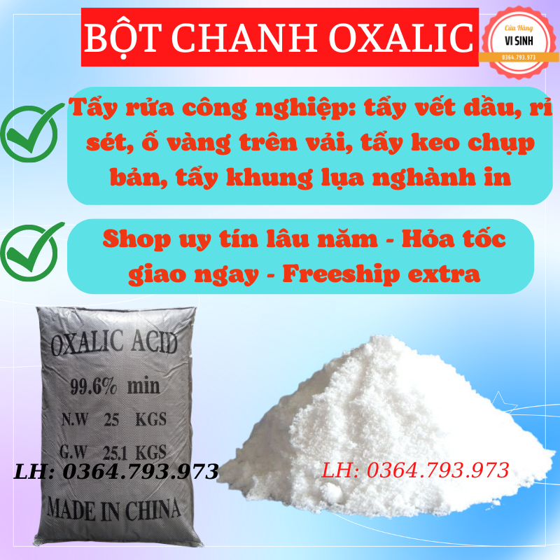 Bột chanh Oxalic tẩy rửa công nghiệp bột oxalic tẩy vết dầu rỉ sét ố vàng trên vải dùng trong giặt ủi quần áo oxalic acid tay trang