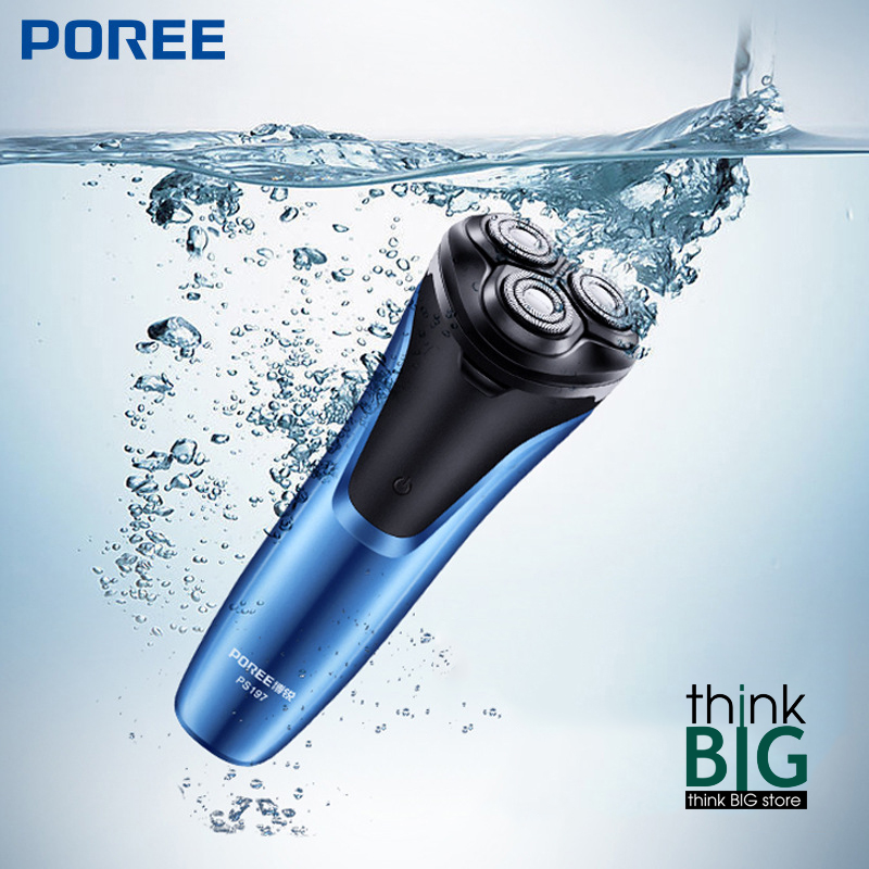 Máy cạo râu Poree PS197 - 3D Rotary, Cạo ướt và khô, Pin Li-ion 1200mAh, Xanh