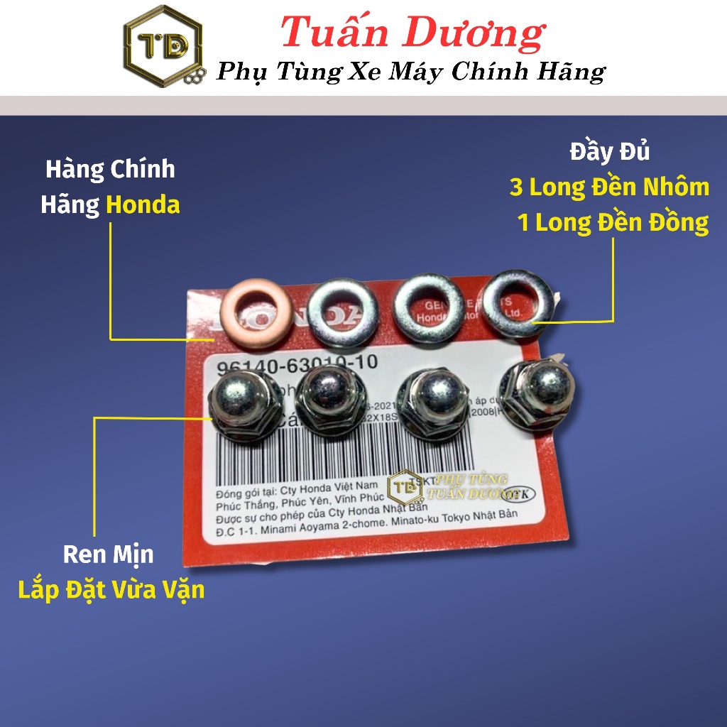 Bộ 4 Ốc Chup & Long Đen Đầu Bò Lắp Dream Và Wave [ CHÍNH HÃNG ] - Bộ Ốc Đầu Bò Honda Chính Hãng Drea