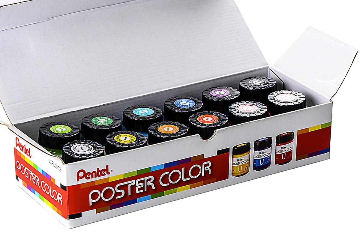 Hộp 12 màu poster Pentel WPU2-12 màu vẽ đẹp bền lâu phai vẽ được trên mọi chất liệu