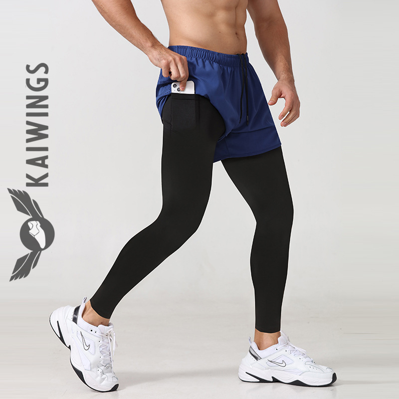 Quần đùi nam thể thao 2 lớp quần thể thao nam dài tập gym chạy bộ cao cấp KAIWINGS Quần short nam legging thun co giãn KP009