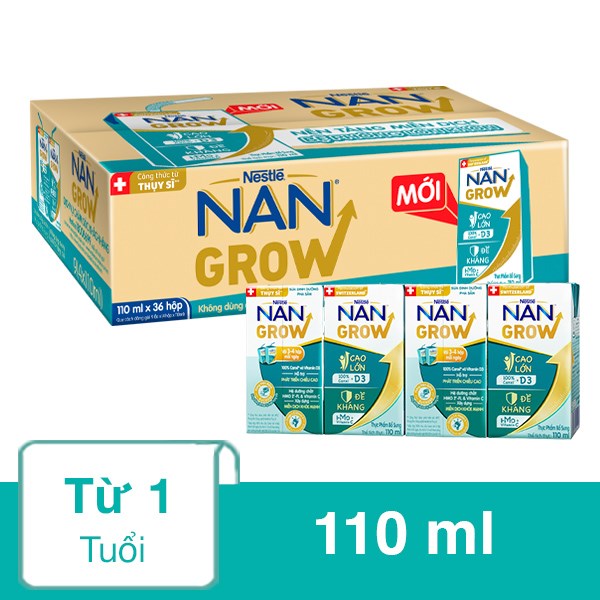 (MẪU MỚI)Thùng 36 Hộp Sữa Dinh Dưỡng Pha Sẵn NESTLE NAN GROW 110ml