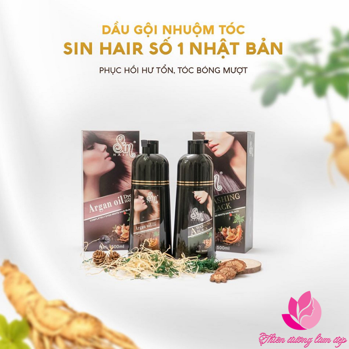 Dầu Gội Nhuộm Tóc Nhân Sâm Nhật Bản Sin Hair - 500Ml (Màu Đen)