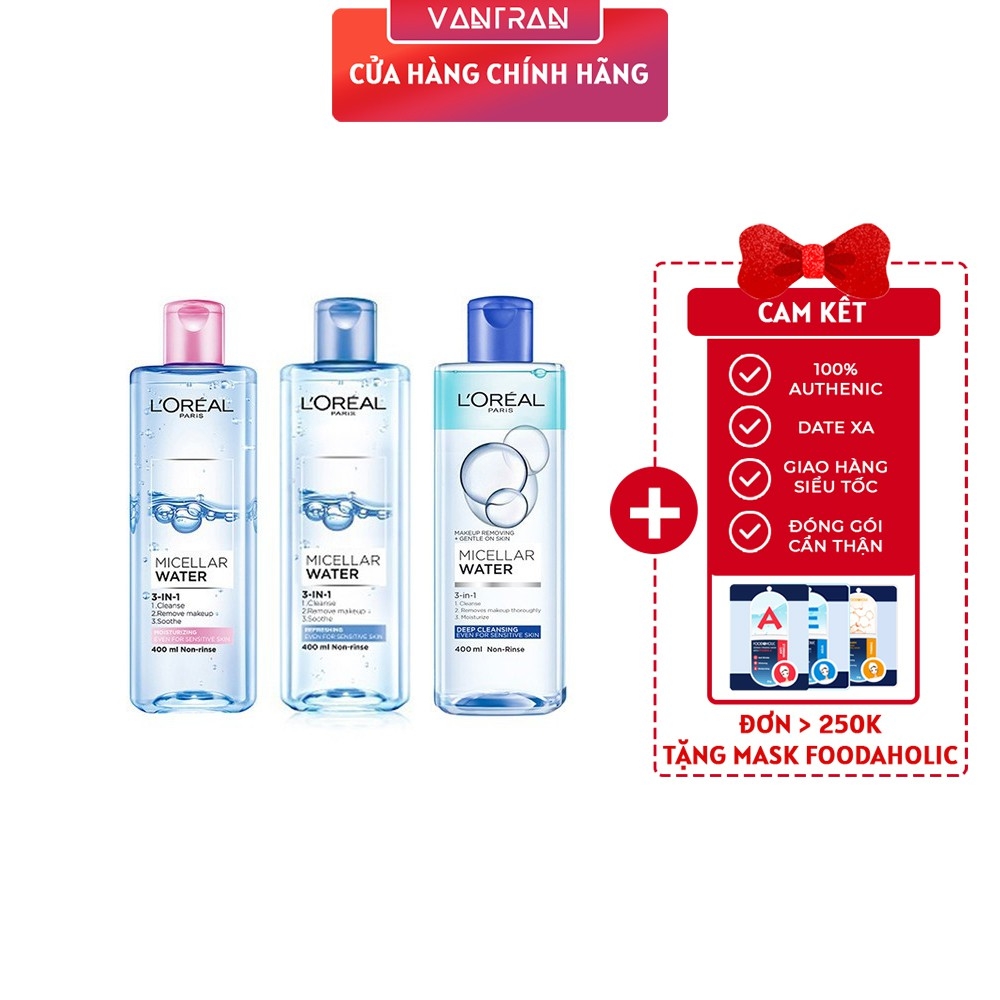 Nước tẩy trang cho mọi loại da LOreal Paris 3-In-1 Micellar Water 400ml